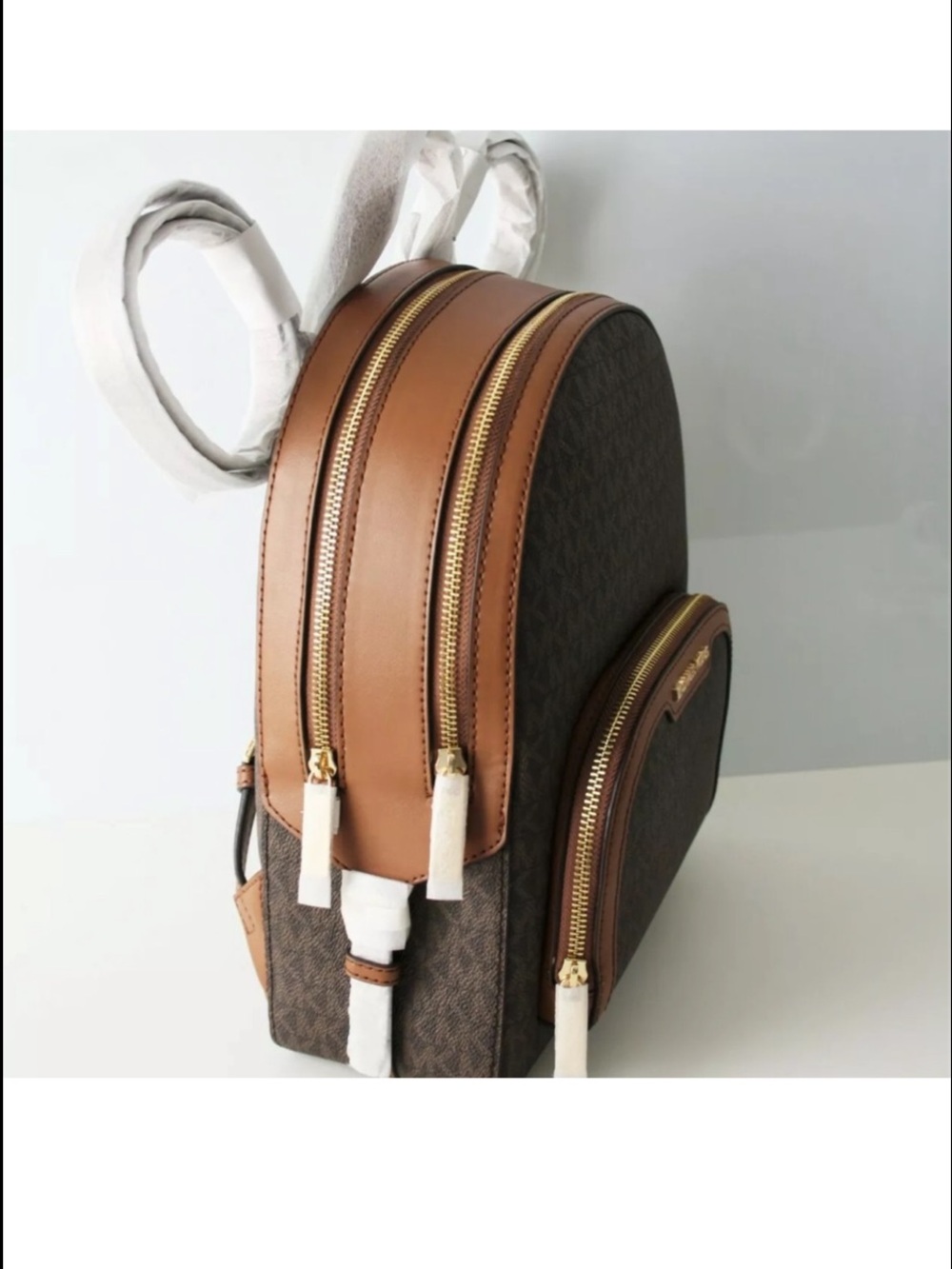 NWT! Michael Kors Jaycee Med Signature Brown Monogram Backpack - Picture 5 of 12